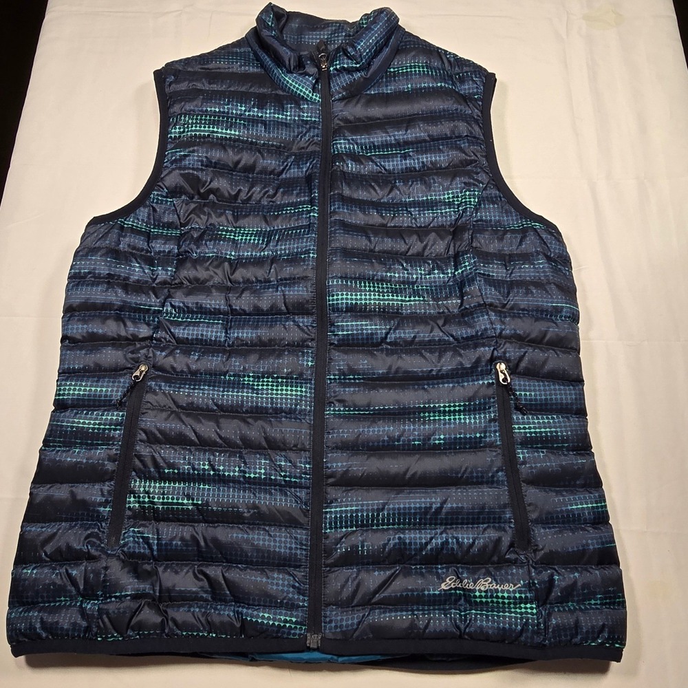 Eddie Bauer Down Puffer Vest Women's M Gorpcore Outdoor Hiking Navy Teal‎